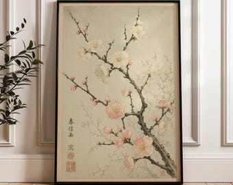 Cherry Blossoms, Japanese Woodblock Wall Art Print, Asian Botanical Poster