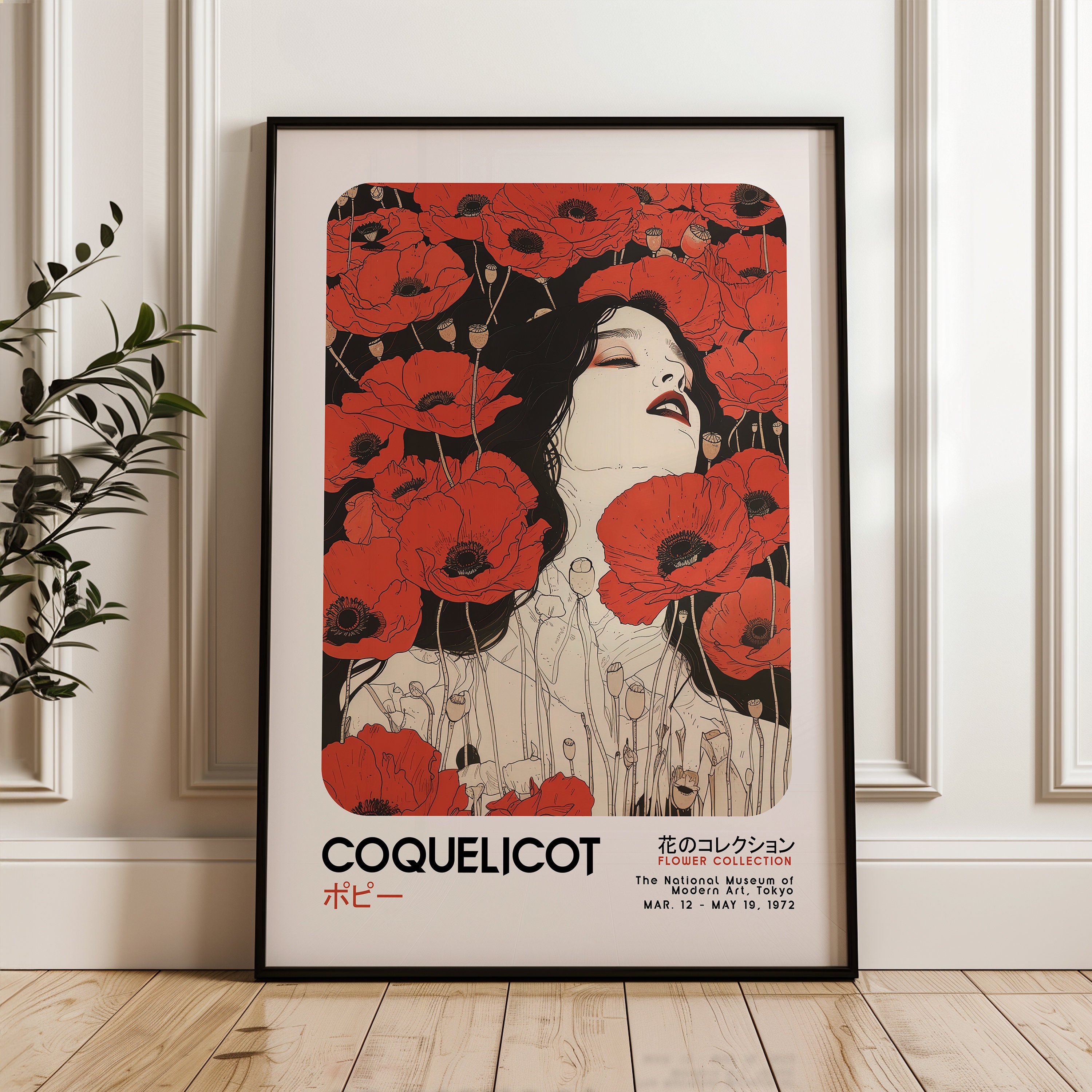 Poppy, Flower, Wall Art, Vintage Fine Art Print, Japanese Poster