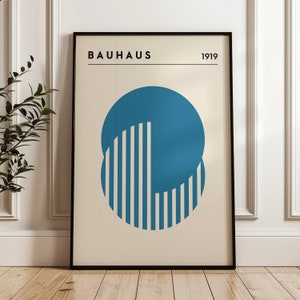 Bauhaus Circle Geometric Poster, Minimalist Trendy Print, Mid Century Modern Living Room Wall Art, Bauhaus Navy Blue Print, Office Decor