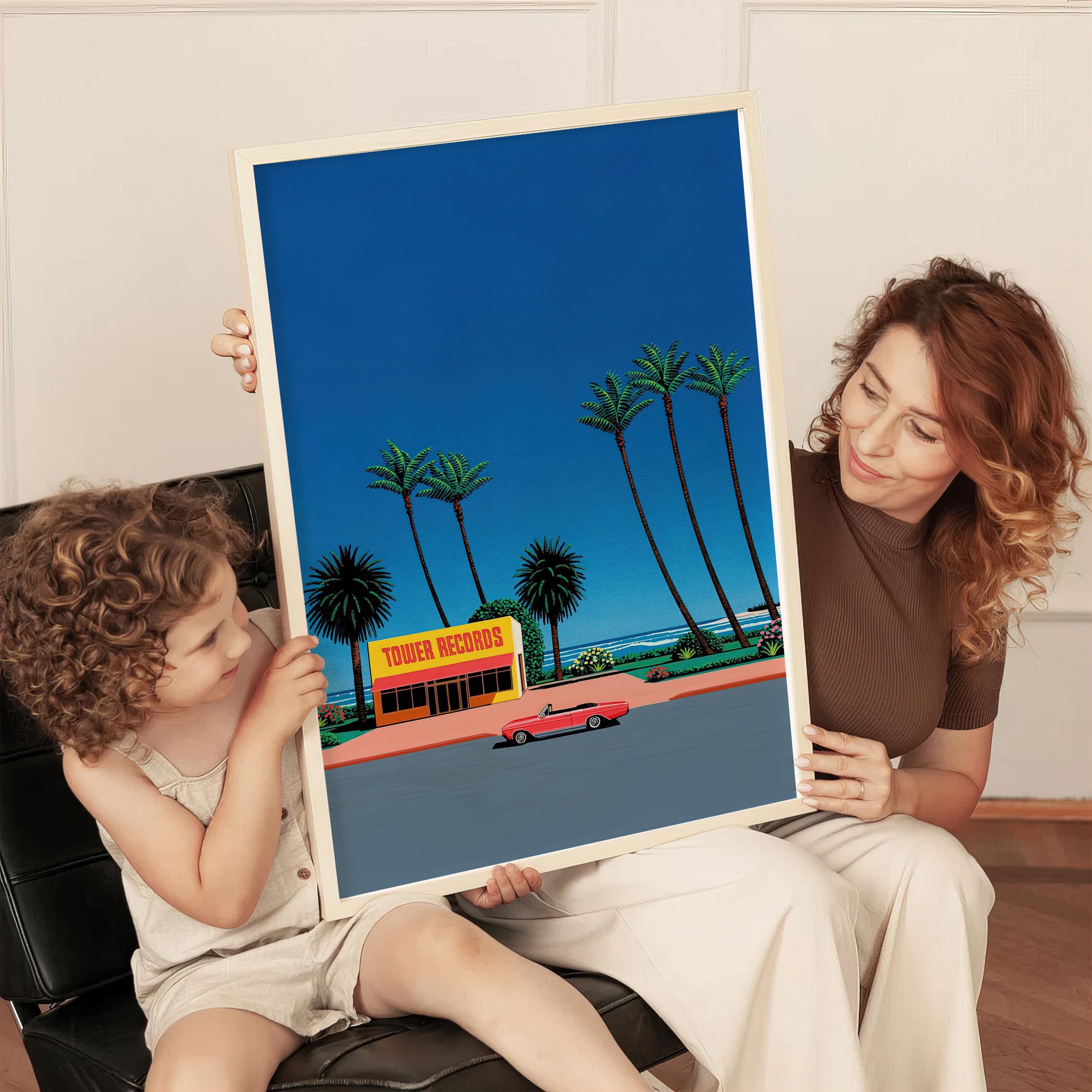 Tower Records Palm Trees, Hiroshi Nagai Wall Art Print, Japanese