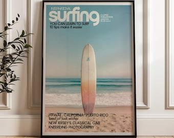 Surfboard Beach, Vintage Surf Poster Wall Art Print, Coastal Minimalist Poster