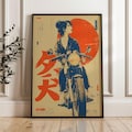 Woman On Motorcycle, Retro Japanese Wall Art Print, Vintage Anime Poster