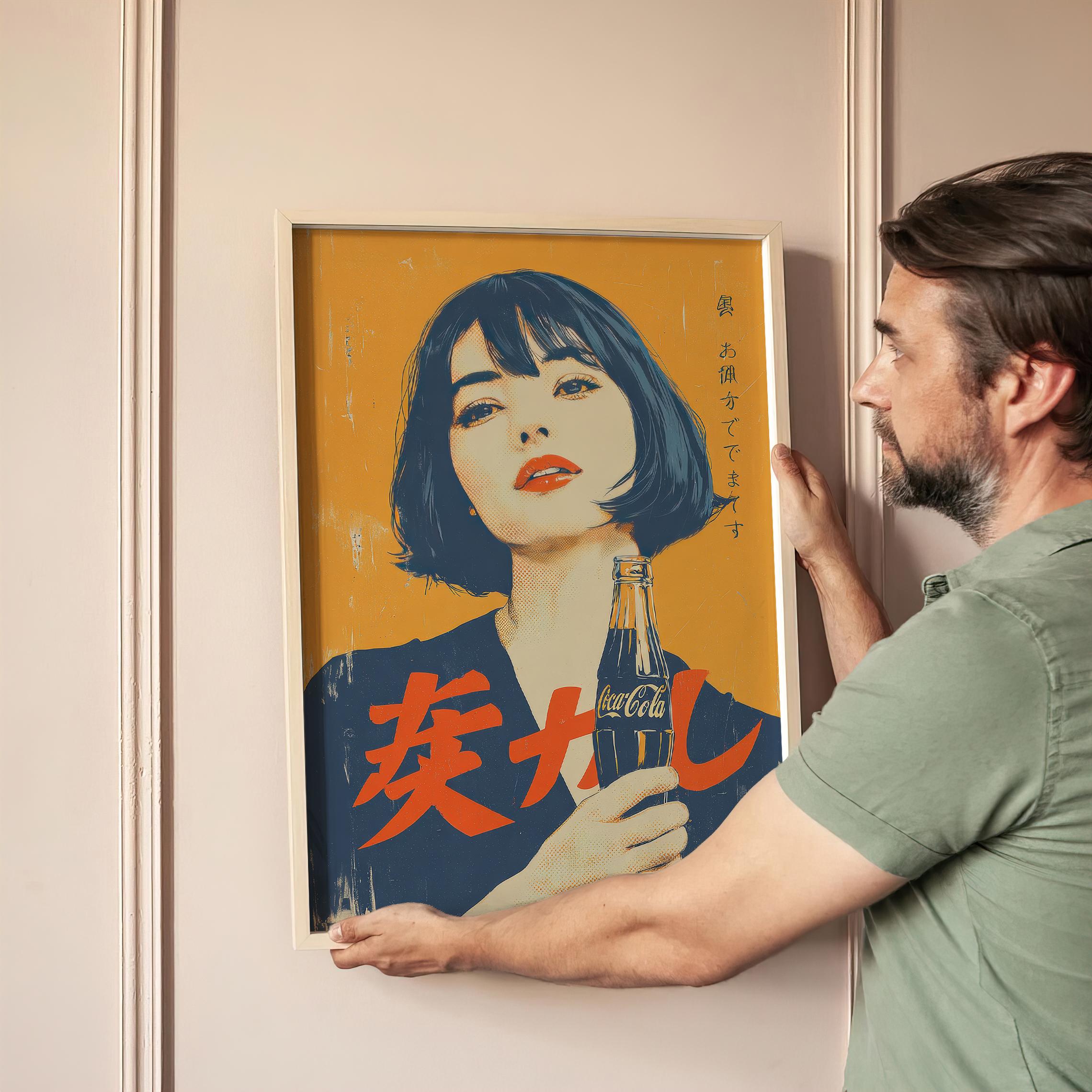 Japanese Woman With Coca-cola Vintage Wall Art Print, Y2k Poster