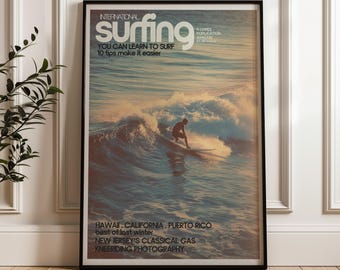 Surfing, Vintage Coastal Wall Art Print, Retro Surf Poster