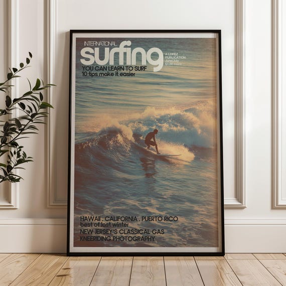 Surfing, Vintage Coastal Wall Art Print, Retro Surf Poster