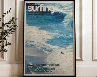 Surfer On Ocean Wave, Vintage Surf Poster, Coastal Wall Art Print