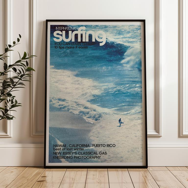 Surfer on Ocean Wave, Vintage Surf Poster, Coastal Wall Art Print