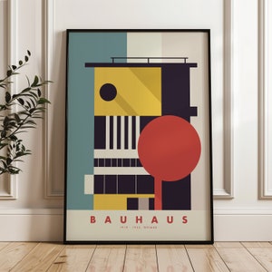 Bauhaus, Architectural Poster, Modern Building Art Print, Minimalism, Facade, Geometric Design, Illustration Wall Art, Minimal Wall Decor