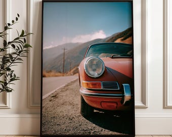 Impresión de arte mural retro de coche clásico, póster minimalista