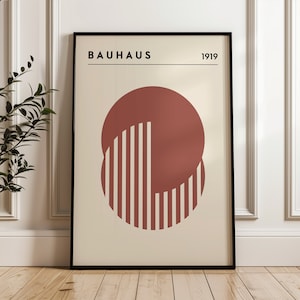 Bauhaus Circle Geometric Poster, Minimalist Trendy Print, Mid Century Modern Living Room Wall Art, Bauhaus Red Print, Office Decor
