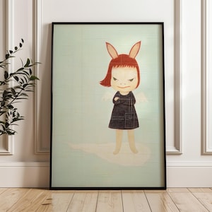 Angry Girl With Bunny Ears, Yoshitomo Nara Wall Art Print, Contemporary Poster
