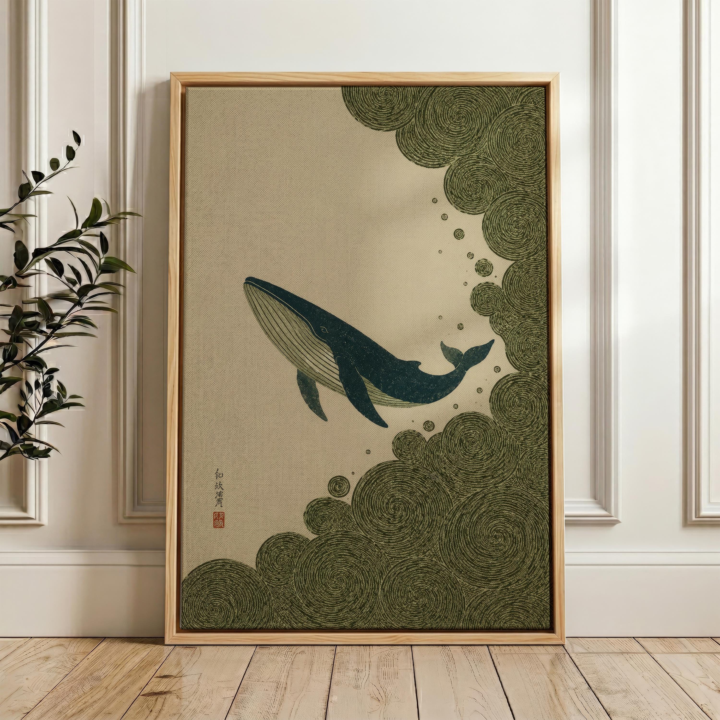 Humpback Whale, Japanese Woodblock Wall Art Print, Ocean