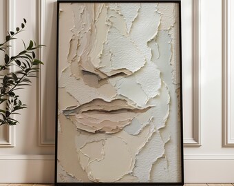 Neutral Abstract Wall Art, Textured Palette Knife Art Print, Beige ...