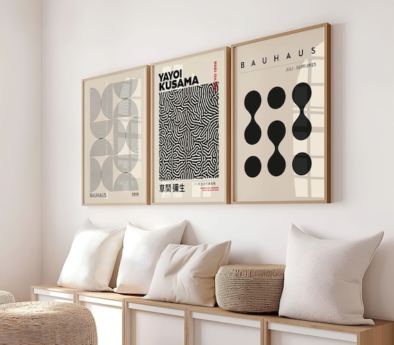 【額装済・A1】Japandi-03　KONTUR / Bauhaus アート Set of 3 Prints, Poster Set, Gallery Wall Art Set, Yayoi Kusama