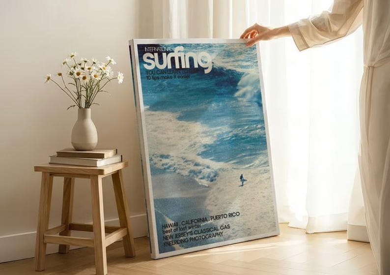 Surfer On Ocean Wave, Vintage Surf Poster, Coastal Wall Art Print image 8