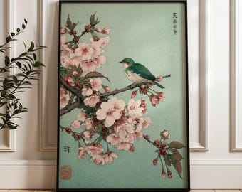 Oiseau et fleur de cerisier, impression d'art mural ukiyo-e japonais, affiche traditionnelle