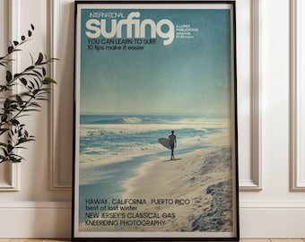 Surfing, Vintage Coastal Wall Art Print, Retro Beach Poster