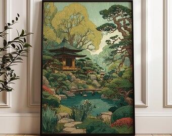 Japanese Garden, Traditional Wall Art Print, Vintage Nature Poster