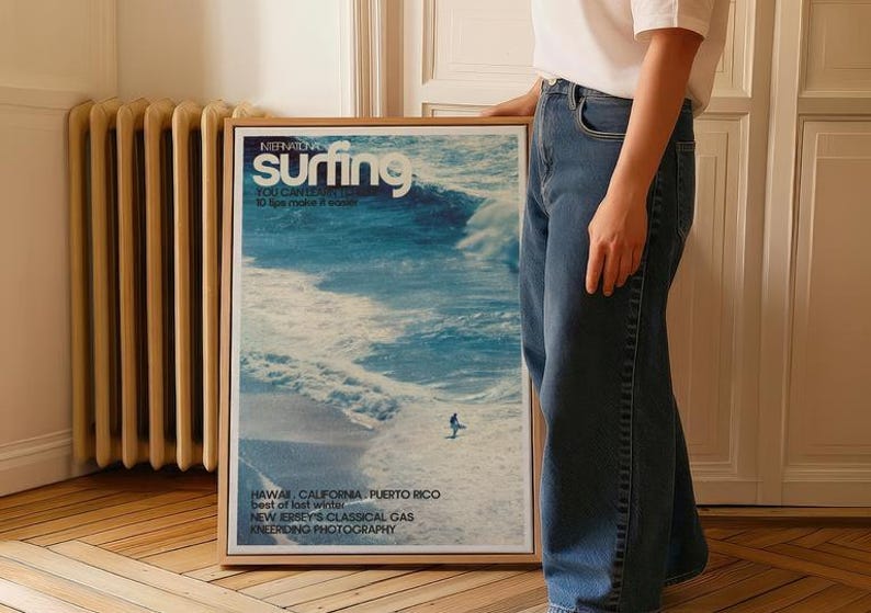 Surfer On Ocean Wave, Vintage Surf Poster, Coastal Wall Art Print image 13
