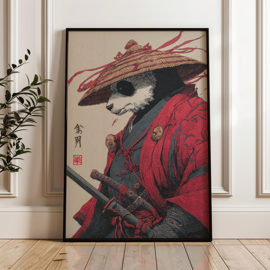 Panda Samurai, Japanese Ink Style Wall Art Print, Traditional Ukiyo-e ...