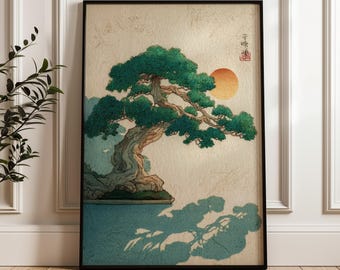 Bonsai Tree, Traditional Japanese Wall Art Print, Ukiyo-e Style Poster
