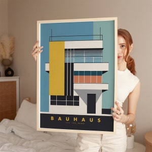 Bauhaus, Architectural Poster, Modern Building Art Print, Minimalism, Facade, Geometric Design, Illustration Wall Art, Minimal Wall Decor