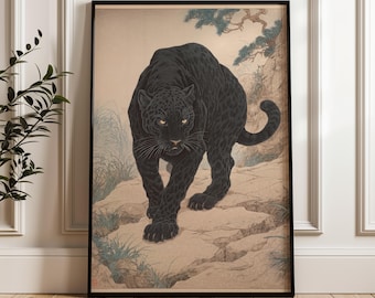 ブラックパンサーの木版画：ジャパンウィーク浮世絵アート - Etsy 日本