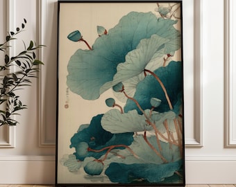 Lotus Leaves, Traditional Japanese Wall Art Print, Ukiyo-e Poster