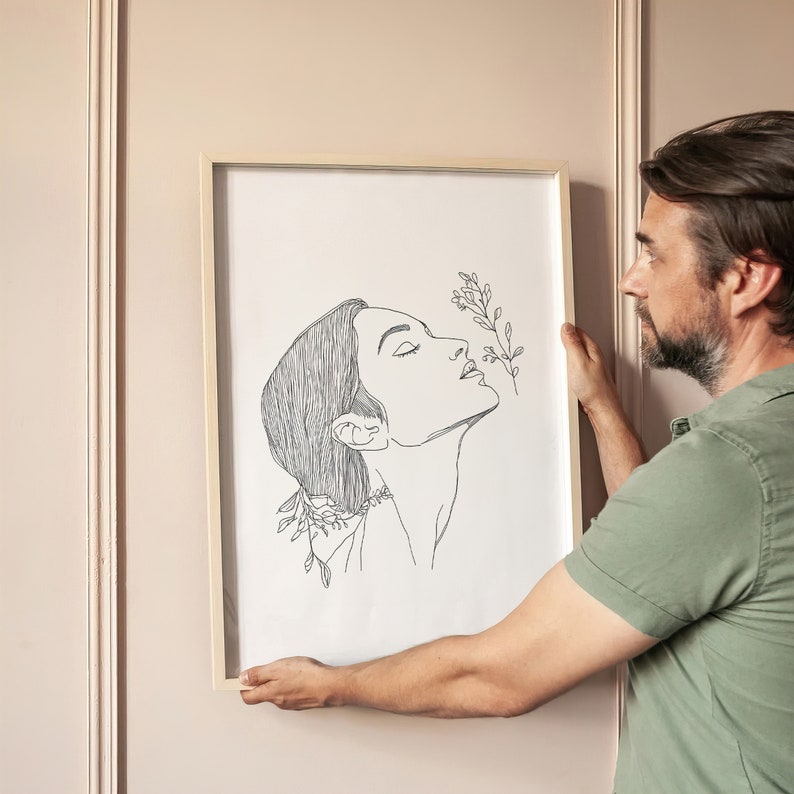 Minimalistic Feminist Art Print, Woman Single Line Poster, Black and