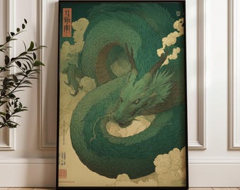 Japanese Dragon, Traditional Ukiyo-e Wall Art Print, Vintage Poster