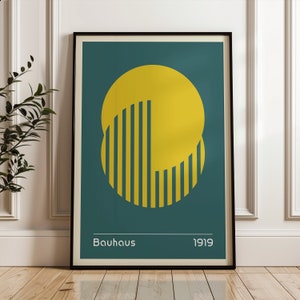 Bauhaus Circle Geometric Poster, Minimalist Trendy Print, Mid Century Modern Living Room Wall Art, Bauhaus Green Print, Office Decor