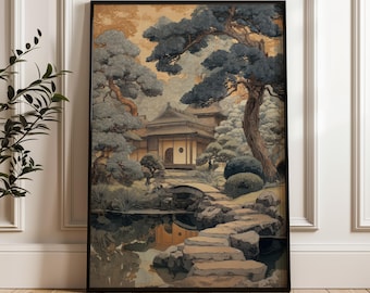 Japanese Garden, Traditional Wall Art Print, Vintage Poster