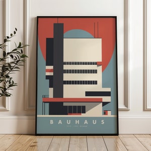 Bauhaus, Architectural Poster, Modern Building Art Print, Minimalism, Facade, Geometric Design, Illustration Wall Art, Minimal Wall Decor