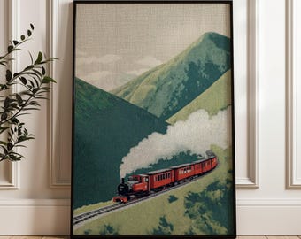 Steam Train, Vintage Wall Art Print, Pointillism Poster