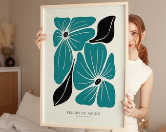 Henri Matisse Flower Style Exhibition Poster, Famous Gallery Wall Art Print, Grey Beige Boho Art Print, Wall Decor, Bedroom Living Room Art