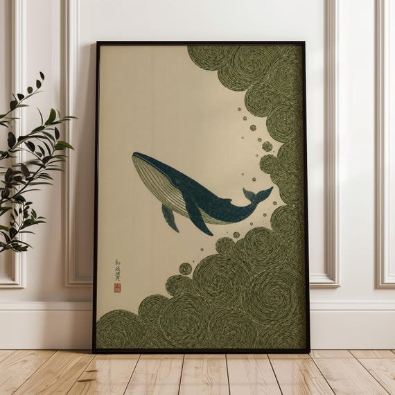 Humpback Whale, Japanese Woodblock Wall Art Print, Ocean