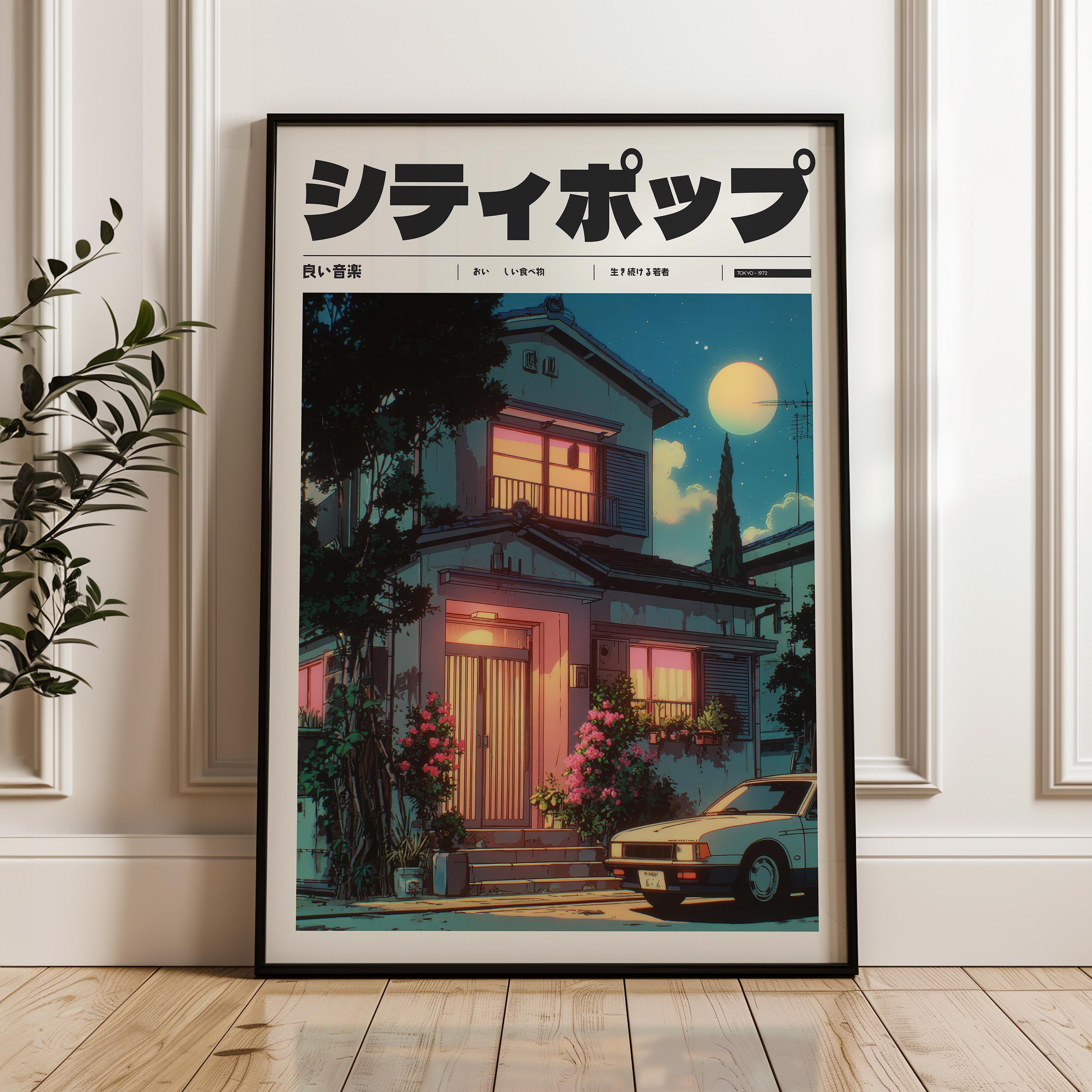 Japanese House Night Scene, Y2k Wall Art Print, Indie Poster - Etsy