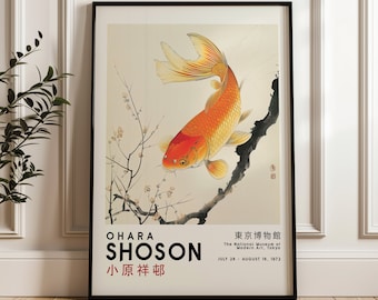 Koi Fisch, Japanische Wandkunst, Ohara Koson Poster, Vintage Fine Art Print Ohara Shoson, Natur, Hokusai, Japandi Wanddekoration, Holzschnitt