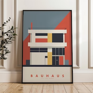 Bauhaus, Architectural Poster, Modern Building Art Print, Minimalism, Facade, Geometric Design, Illustration Wall Art, Minimal Wall Decor