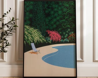 Poolside Scene, Hiroshi Nagai Wall Art Print, Japanese City Pop Poster