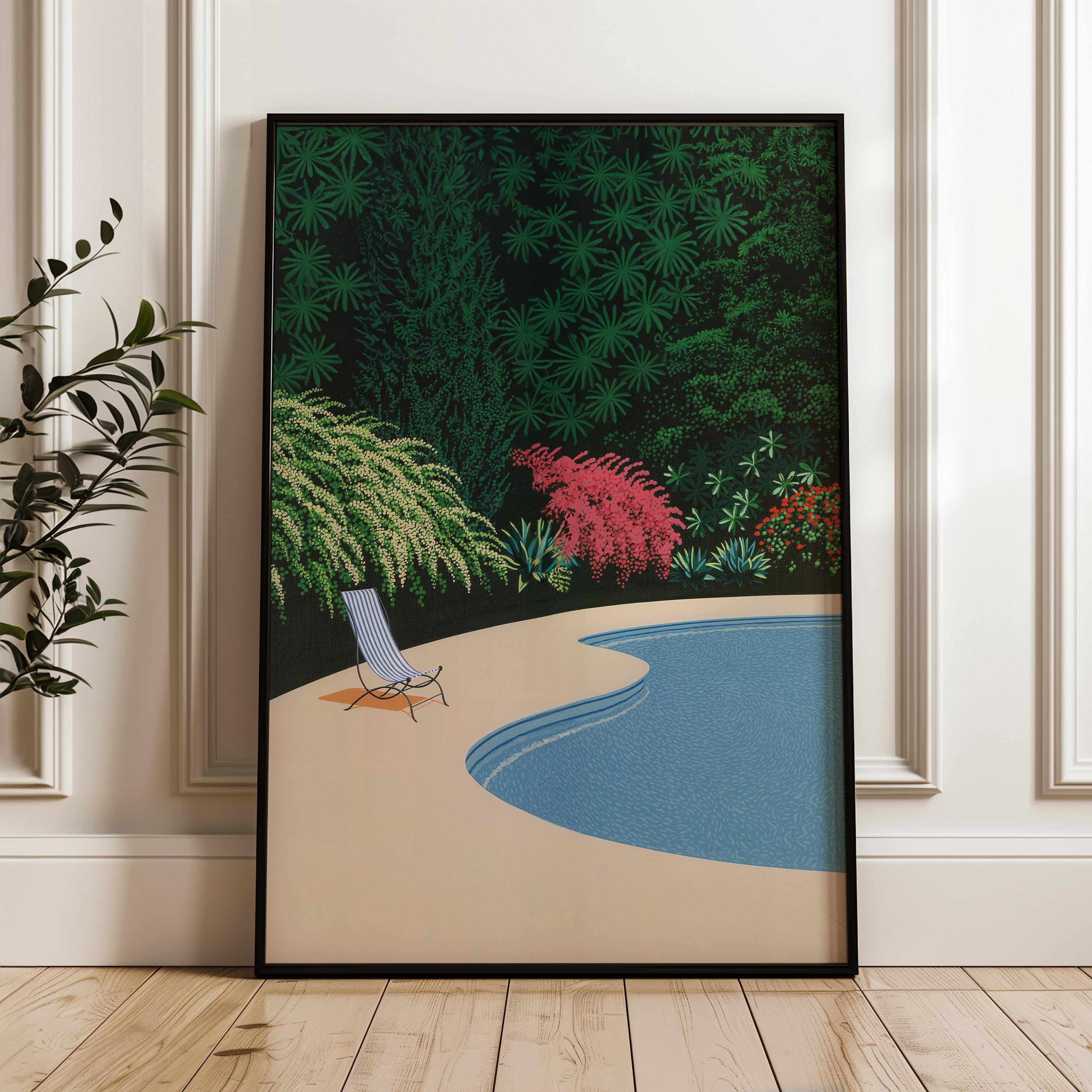 Poolside Scene, Hiroshi Nagai Wall Art Print, Japanese City Pop Poolside Scene, Hiroshi Nagai Wall Art Print, Japanese City Pop