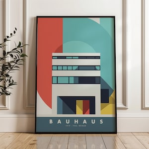 Bauhaus, Architectural Poster, Modern Building Art Print, Minimalism, Facade, Geometric Design, Illustration Wall Art, Minimal Wall Decor