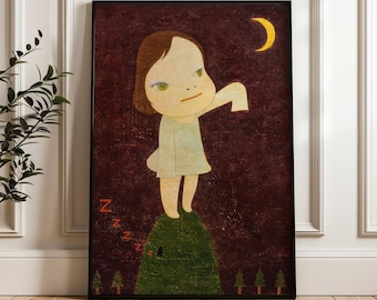 Girl Under Crescent Moon, Yoshitomo Nara Wall Art Print, Contemporary Poster