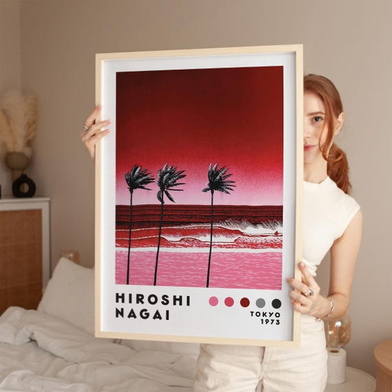 Hiroshi Nagai Art Poster, Vaporwave Print, Japanese City Pop