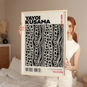 Yayoi Kusama Art Print, Exhibition Poster, Japanese Art, Texture, Home Decor, Beige, Black, Japandi Decor, Modern Art, Modern Design
