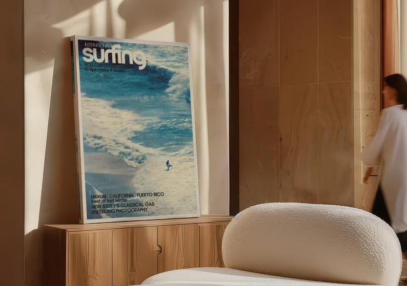 Surfer On Ocean Wave, Vintage Surf Poster, Coastal Wall Art Print image 9