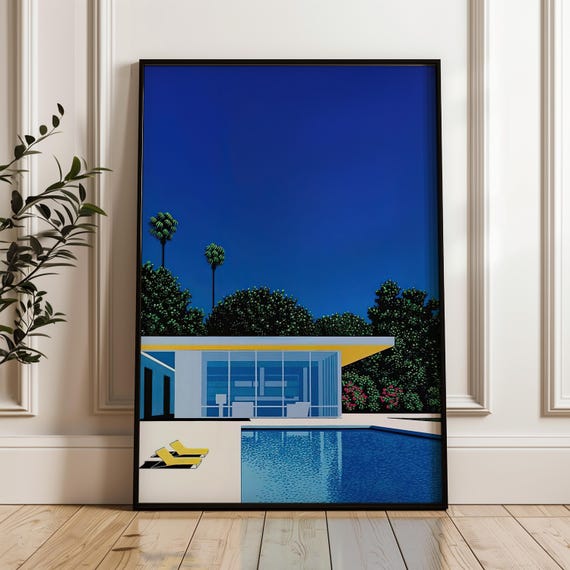 Modern House With Pool, Hiroshi Nagai Wall Art Print, Japanese