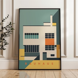 Bauhaus, Architectural Poster, Modern Building Art Print, Minimalism, Facade, Geometric Design, Illustration Wall Art, Minimal Wall Decor