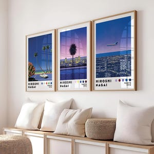 Set of 3 Prints, Poster Set, Gallery Wall Art Set,Hiroshi Nagai Art Print Set, 3 Poster Bundle, Japanese Art Print Bundle, Vaporwave Art