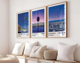 Conjunto de 3 impresiones, conjunto de pósteres, conjunto de arte mural de galería, conjunto de impresiones artísticas de Hiroshi Nagai, conjunto de 3 pósteres, conjunto de impresiones de arte japonés, arte vaporwave